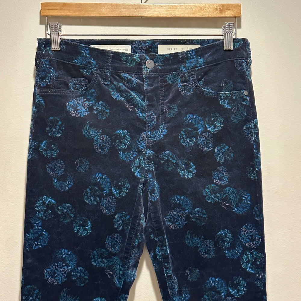 Pilcro and the Letterpress Script‎ Pants Women 28 Blue Velvet Floral Mid Rise - Picture 2 of 9